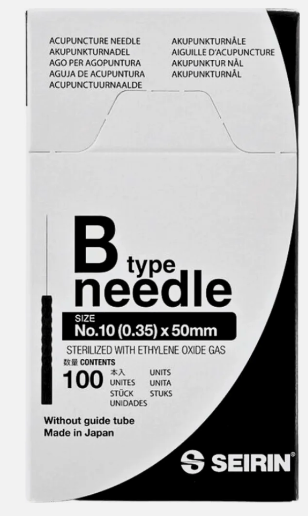 SEIRIN® type B Taille 0,35x50mm manche noir et 100 aiguilles par boîte
