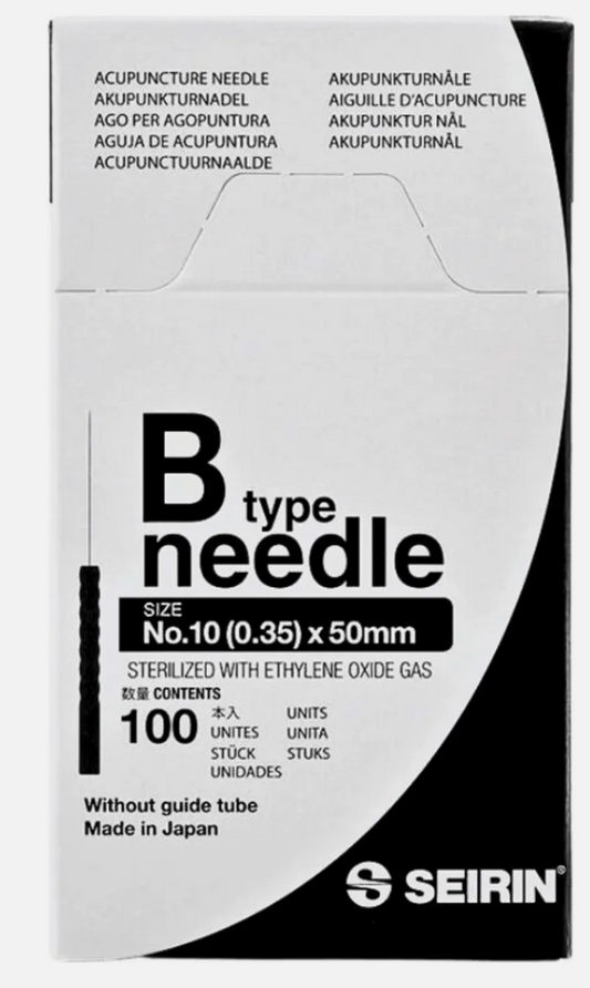 SEIRIN® type B Taille 0,35x50mm manche noir et 100 aiguilles par boîte