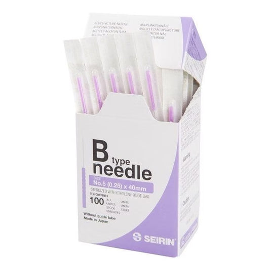 SEIRIN® type B. Taille: 0,25 x 40mm, manche violet et 100 aiguilles par boîte