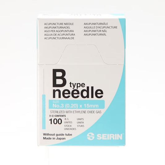 SEIRIN® type B. Taille: 0,20 x 15mm, manche bleu et 100 aiguilles par boîte