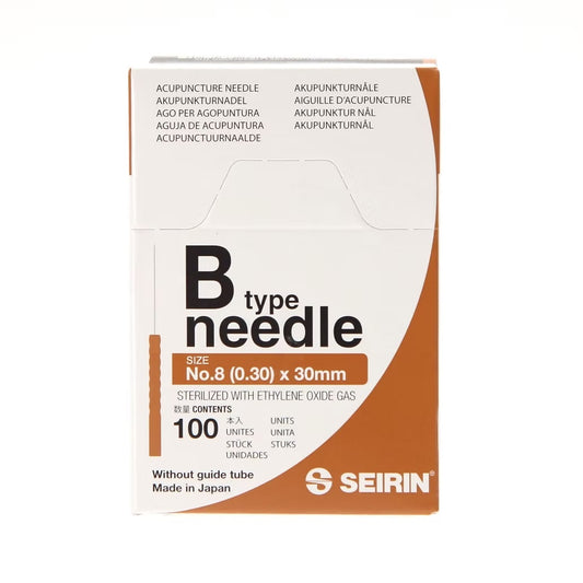 SEIRIN® type B. Taille: 0,30 x 30mm, manche brun et 100 aiguilles par boîte