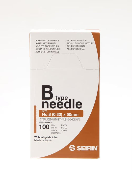 SEIRIN® type B. Taille: 0,30 x 50mm, manche brun et 100 aiguilles par boîte