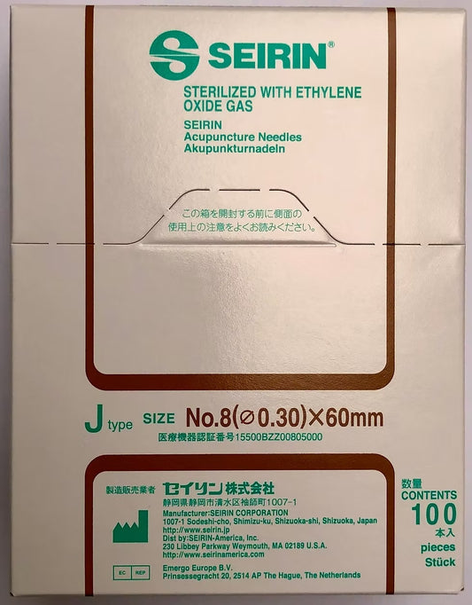 SEIRIN® type J. Taille: 0,30 x 60 mm, tube de guidage et 100 aiguilles